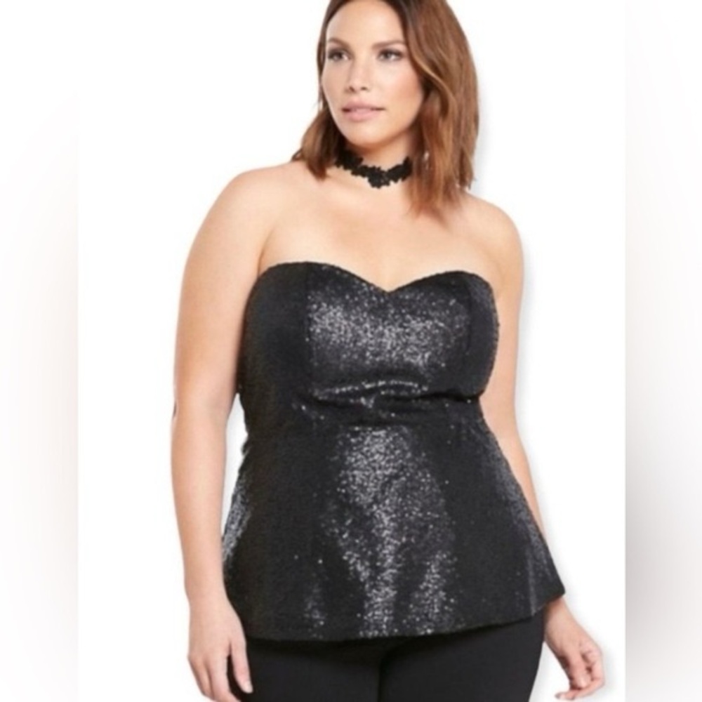 TORRID BLACK SEQUIN PEPLUM BUSTIER SIZE 0/LARGE